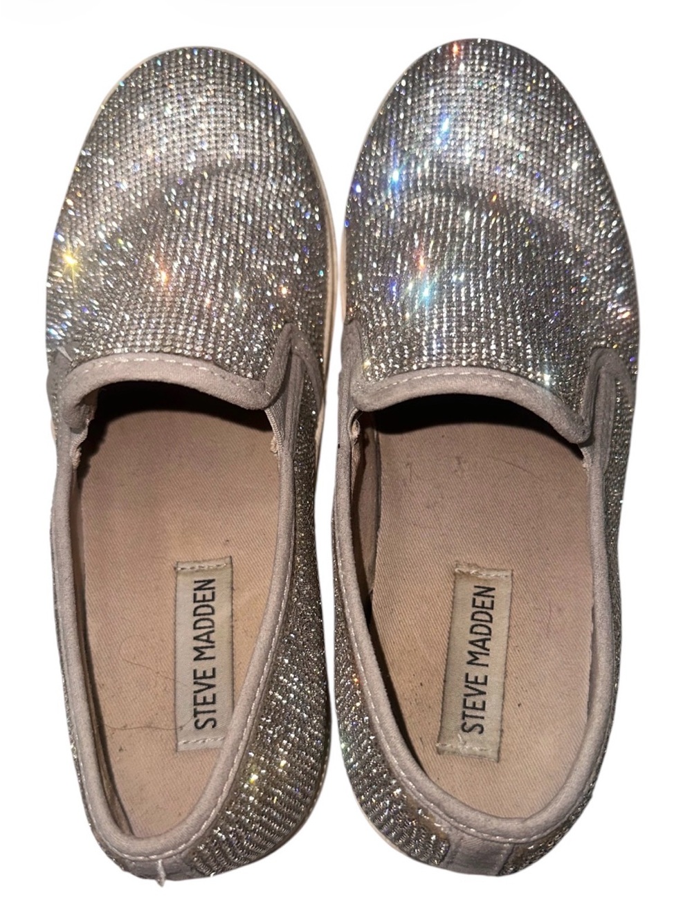 Steve Madden Sparkling Silver Crystal Slip-On Flats - Picture 7 of 10